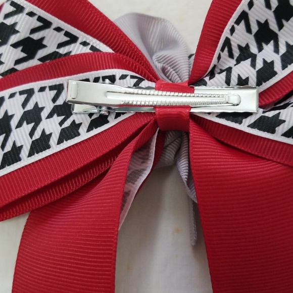 Elephant hairbow.  Red, gray and houndstooth - Picture 3 of 3